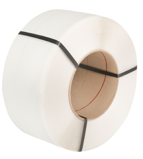 A roll of white colour Polypropylene & Polyester Strapping Bands