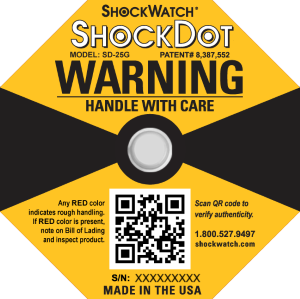 ShockDot Impact Indicator With A Dot That Turns Red Upon Impact And QR Code To Verify Authenticity Of Product