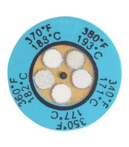 A Blue Non-Reversible Thermax 5-Level Temperature Clock Indicator With Five Silver Alarm Stickers