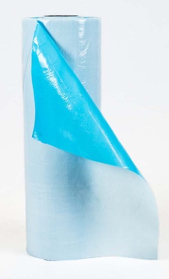 Roll of a aqua colour VCI Poly Wrap, a woven coated fabric